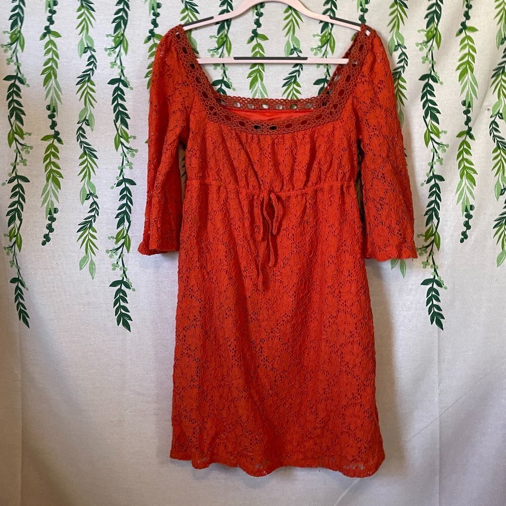 Red/Orange Laundry Size Small Stretchy Textured Dress B1